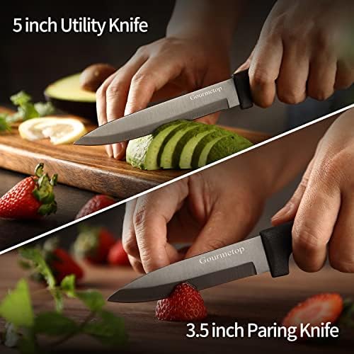 Gourmetop Mutfak Bıçağı Seti Şef Pişirme Bıçakları Manyetik Şerit ile Siyah Titanyum Kaplama Keskin Paslanmaz Çelik Bıçak Çok