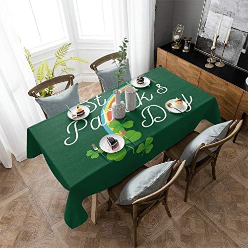 Masa Örtüsü Pamuk Keten Kırışıklık Ücretsiz, St. Patrick Günü Yonca Gökkuşağı Masa Örtüsü Dekorasyon ile Mutfak ve Yemek Odası
