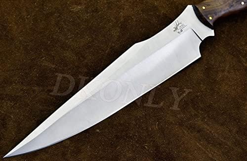 DKONLY-BLADES ABD: 16 Özel El Yapımı D2 Çelik Gül Ahşap Saplı ve Deri Kılıflı Tam Tang Av Bıçağı (AM05)