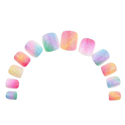 SIUISO 120 Adet 5 Paket takma tırnak Basın Tam Kapak Ön tutkal Glitter Degrade Renk Gökkuşağı Kısa Yanlış Tırnak Kitleri Çocuklar