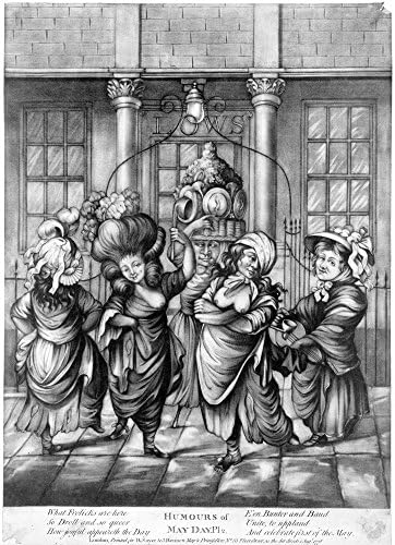 Mayıs Günü Dansı 1778 NHumours Of May Day İngilizce Karikatür Müstehcen Kadınları Gösteren Revelers Bir Kapıdan Önce Sokakta