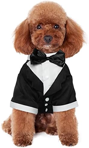 Kuoser Köpek Gömlek Köpek Pet Küçük Köpek Giysileri, Şık Takım Elbise Papyon Kostüm, Düğün Gömlek Resmi Smokin ile Siyah Kravat,