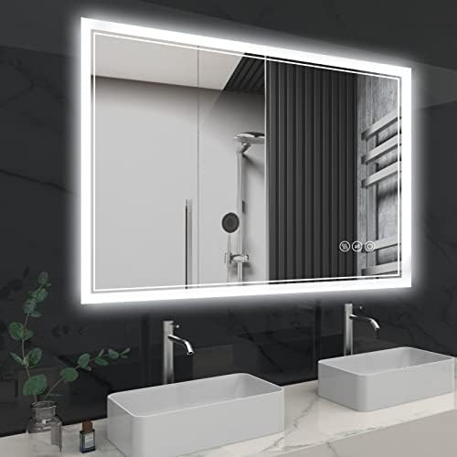 LEUNG 40x24 inç LED banyo aynası, dikdörtgen duvara monte Vanity ayna ile 3 renk dim ışık Anti-sis dokunmatik anahtarı makyaj