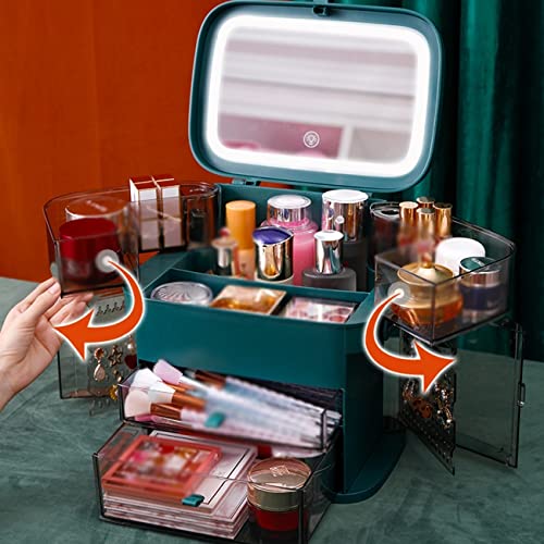 JNOIHF Makyaj Organizatör ile LED Ayna Kozmetik saklama kutusu Çekmeceli ve Dönebilen LED Aydınlatma için Banyo, Dresser, Vanity