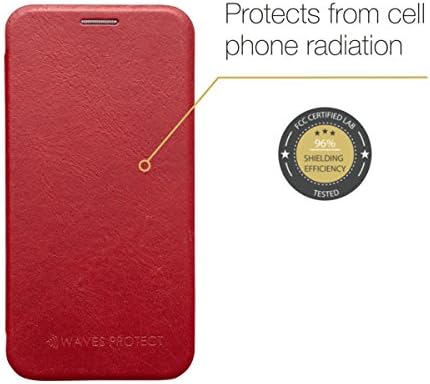 Dalgalar Korumak iPhone 11 Pro Premium Deri flip cüzdan Cep Telefonu Kapak Sertifikalı Anti-Radyasyon Koruma (Kırmızı)