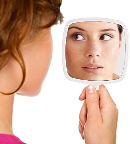 Beaupretty El Aynası, Beyaz Kare Taşınabilir Kozmetik Ayna El Berber Ayna Ev Seyahat için Kolu ile