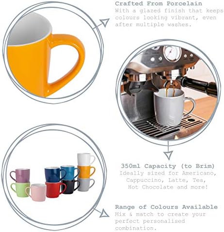 Argon Sofra Çay Kahve Kupaları - 6pc Çağdaş Renkli Seramik Bardak Seti-350ml-Sarı ve Beyaz