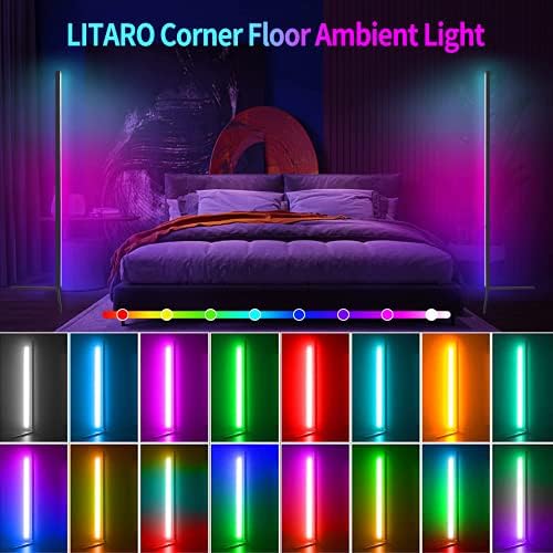 LİTARO Köşe Zemin Lambası, RGB Odası Lamba LED Dim Uzaktan Kumanda Renk Değiştirme Başucu Morden Zemin Lambası, 55 Metal Ayakta