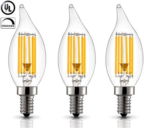 (3 Paket) 6 Watt Kısılabilir Filament LED Avize Ampul, 60 Watt Akkor Değiştirme, 500 Lümen, E12 Şamdan Tabanı, 2700K Sıcak (Sıcak