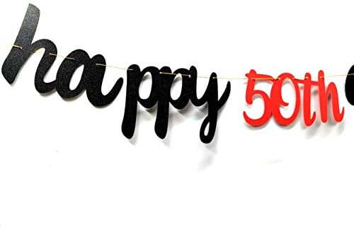 Siyah Glitter Mutlu 50th Yıldönümü Afiş için 50th Düğün Yıldönümü / 50th Yıldönümü Parti / 50th Doğum Günü Parti Süslemeleri