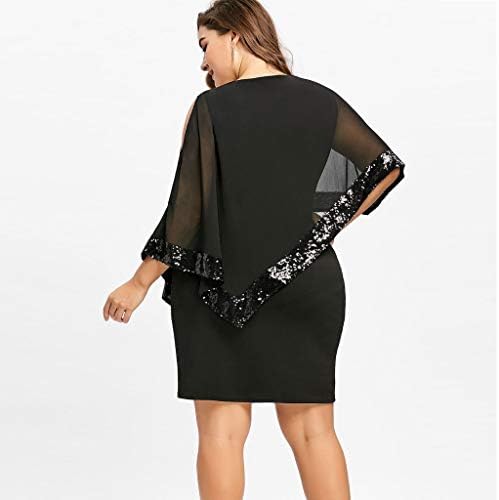 ZEFOTIM: Kadın Artı Boyutu Soğuk Omuz Yerleşimi Asimetrik Şifon Straplez Sequins Elbise