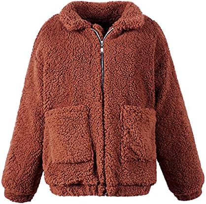 Tenworld B Polar Ceket Kadınlar Tam Zip ıle Cep Trendy Casual Kış Sıcak Yaka Bombacı Ceketler Katı Bulanık Coat Kabanlar