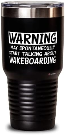 Komik Wakeboarding Tumbler Uyarısı Kendiliğinden Wakeboarding Hakkında Konuşmaya Başlayabilir 30oz Paslanmaz Çelik Siyah
