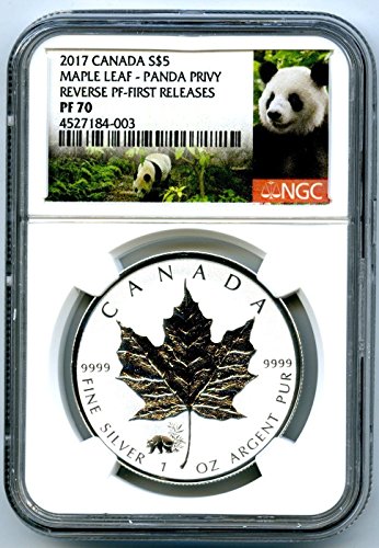 2017 Kanada Sikke Kanada Gümüş Akçaağaç Yaprağı Ters Geçirmez PANDA Privy İLK BÜLTENLERİ $ 5 PF70 NGC
