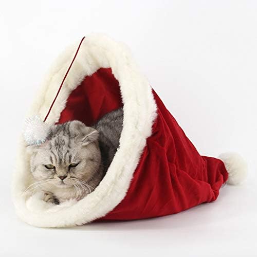 Studyset Kedi Uyku Tulumu, Noel Şapka Pet Yuva Peluş Mat Kış Sıcak Kedi Köpek Yuva Pet Uyku Tulumu
