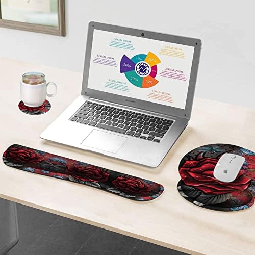 Klavye Bilek Istirahat + Fare Bilek Istirahat Destek Seti + Coaster, 3 Pcs Klavye Mouse Pad Seti ile Ergonomik Bellek Köpük için