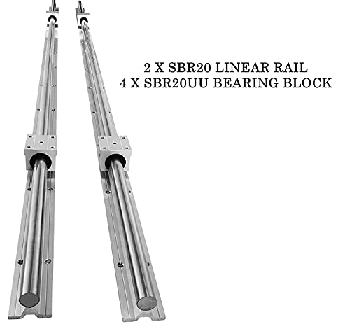 ANWOK 2 Adet Lineer Ray SBR20-1800mm ile 4 Adet SBR20UU Kare Tipi Blok Rulman, lineer Ray Toplam Uzunluğu 70.8 inç(1800mm) Otomatik