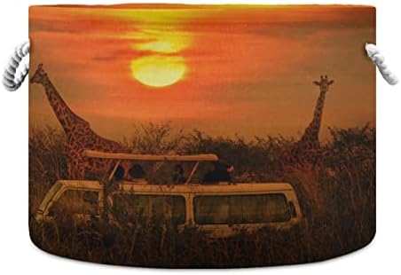 xigua Afrika Günbatımı Zürafalar Depolama Sepeti | Ekstra Büyük Tuval Sepet Sepeti Kolları ile Kreş Depolama Bin için Organizatör