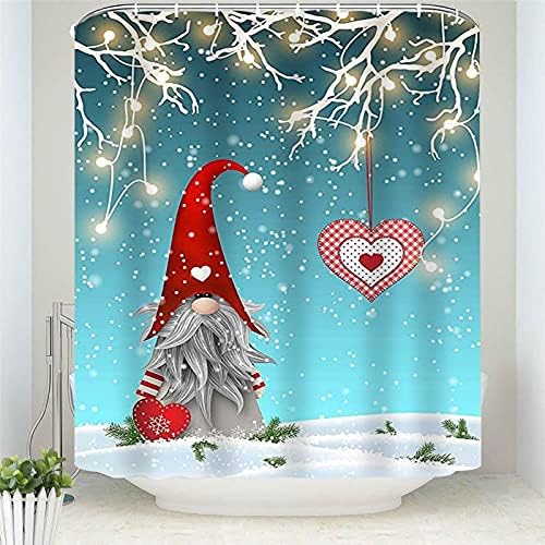 Gnome Duş Perdeleri Banyo için, Sevimli Noel Gnome Let ıt Snow Kumaş Duş Perdesi, kış Noel Tatil Banyo Perde Seti ile Hooks 72