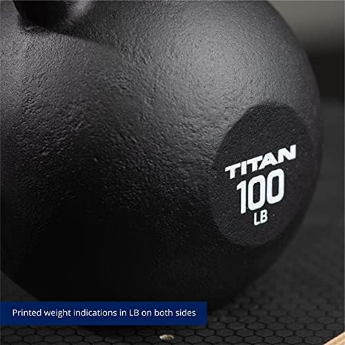 Titan Fitness 100 LB Dökme Demir Kettlebell, Tek Parça Döküm, LB ve KG İşaretleri, Tam Vücut Antremanı