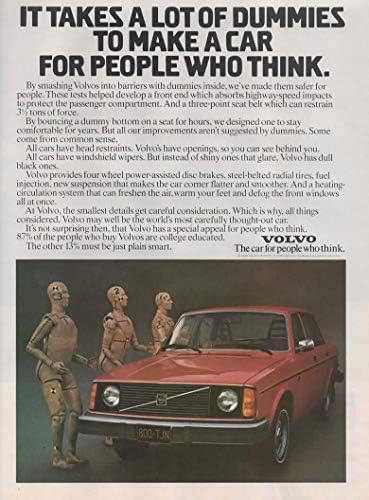 4 Orijinal Dergi Baskı Reklamından Oluşan Set: 1975 Volvo 200 Serisi, 240/242/244 DL Sedan, Düşünen İnsanlar için Bir Araba Yapmak