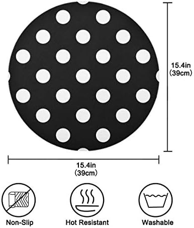 ALAZA Polka Dot Siyah Yuvarlak Placemats 1 Set Yıkanabilir Yuvarlak Yer Mat Yemek Masası Restoran Mutfak Ev Dekor için 15