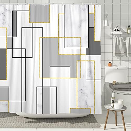 DESİHOM Gri Geometrik Duş Perdesi Gri Mermer Duş Perdesi Modern Banyo Duş Perdeleri Polyester 72x72 İnç