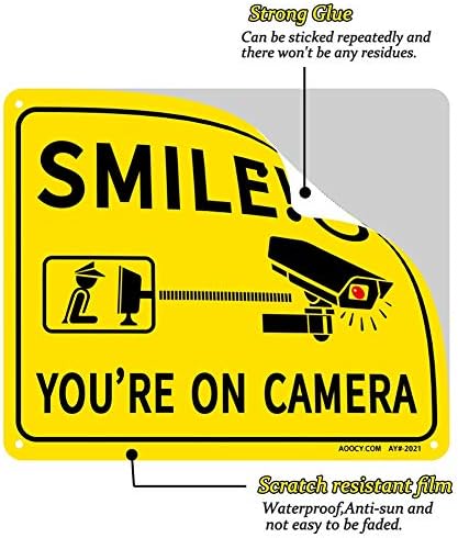 10 x 12 Gülümseme Konum Kamera Işaretleri Çıkartmalar – 4 Paket | CCTV güvenlik kamerası Hatırlatma Zemin Çıkartması Ev Güvenlik