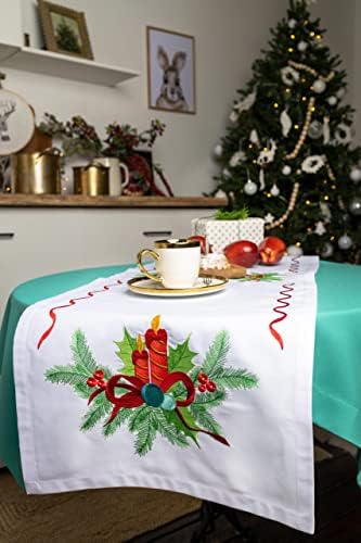 HISTROV Noel Masa Koşucu ile Nakış” noel Dekor Kış Noel Tatil Mutfak 55x18 Beyaz