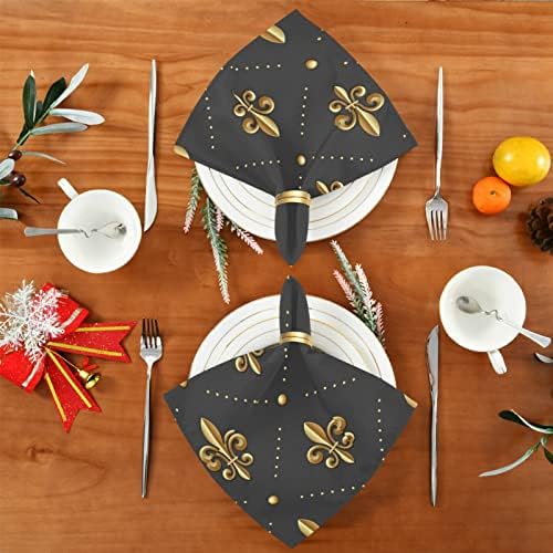 susiyo Bez Peçeteler 6 Set, Altın Fleur De Lis Baskılı Dekoratif Polyester Yemeği Peçeteler Yumuşak Rahat Kullanımlık Masa Örtüsü