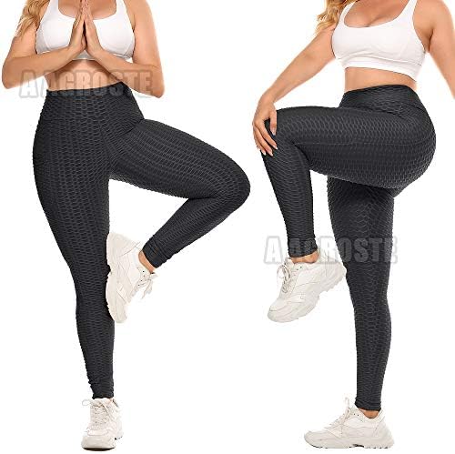 Bir AGROSTE kadın Yüksek Bel Yoga Pantolon Karın Kontrol Egzersiz Dantelli Popo Kaldırma Sıkı Tayt Dokulu Ganimet Tayt