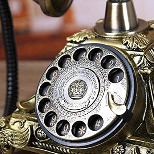 XJJZS Antika Telefon,reçine Taklit Bakır Retro Eski Moda Döner Kadran Ev ve Ofis Telefonu