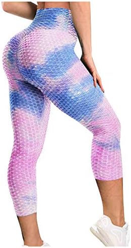 Sczwkhg Kadınlar Dokulu Yüksek Waisted TİK Tok Tayt Batik Karın Kontrol Butt Lift Egzersiz Aktif Yoga Pantolon