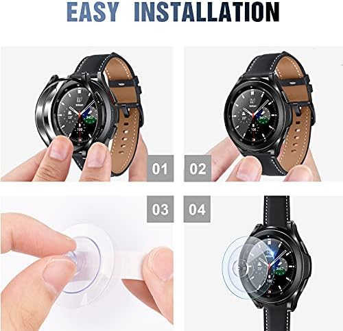 [2 + 2 Paket] Samsung Galaxy Watch 4 Classic için Tensea Ekran Koruyucu Kılıf 42mm, 2 Paket Temperli Cam Koruyucu Film ve 2 Paket