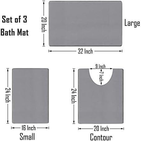 Colorxy Bellek Köpük Banyo Kilim-Su Emici, Süper Yumuşak Kaymaz Banyo Paspas, Yıkanabilir Ogee Tasarım Banyo Paspas 3 Set, Küçük