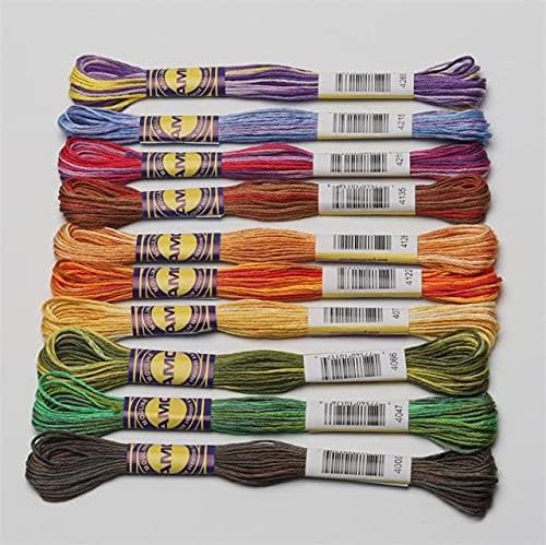 BOKA Mağaza-Alacalı Pamuk Nakış Ipi 6 Tellerinin Çile Renk Değişimi başına 8 Metre Çapraz Dikiş Ipliği 30 DMC Renkler 3 Takım