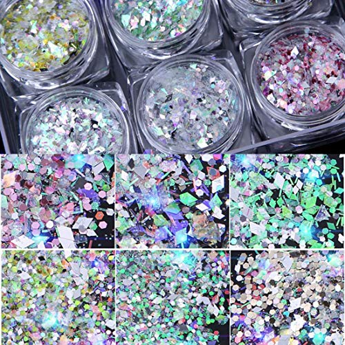 12 Kutuları Tıknaz Tırnak Pullu Glitter Gevreği Holografik Parlak Renkli Kare Tırnak Glitter Seti Çivi Sanat Dekorasyon Manikür