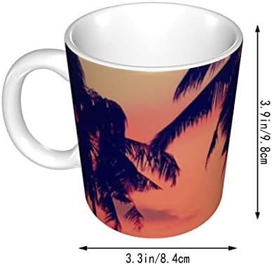 Seramik Kahve Fincanları Ofis Ve Ev Kullanımı İçin Baskılı Palmiye Ağacı İle Yaz Günbatımı 11 Oz Su Şişeleri Kolu İle, Kupa Hediye