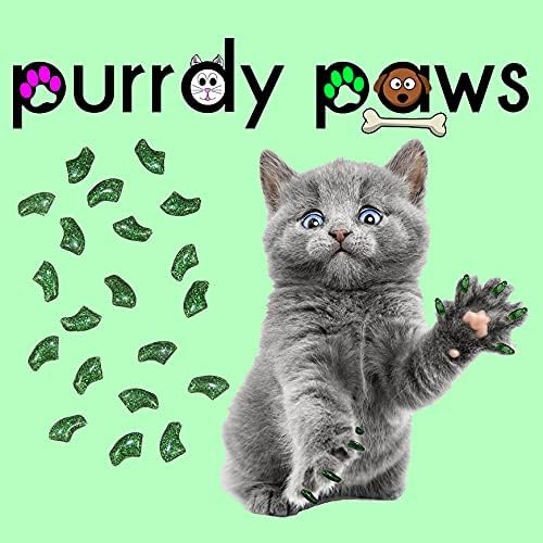 Kediler için Purrdy Paws Yeşil Glitter Yumuşak Tırnak Kapakları-6 Aylık Tedarik-Ekstra Yapıştırıcılar