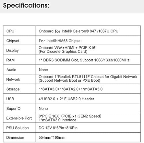 HEYLULU Yeni BTC-D37 Madenci Anakart CPU 847 / 1037U Seti 8 Ekran Kartı Yuvası DDR3 Bellek Entegre VGA Arayüzü Düşük Güç Eksileri