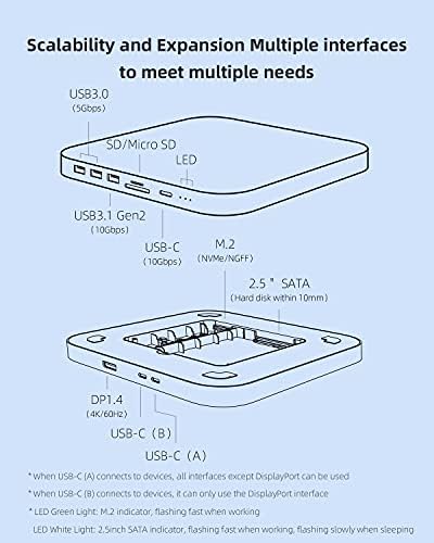 Hagibis USB-C Hub ile Çift Sabit Disk Muhafaza, Tip-C Yerleştirme İstasyonu için Mac Mini M1 ile 2.5 inç SATA, M. 2 NVMe NGFF,