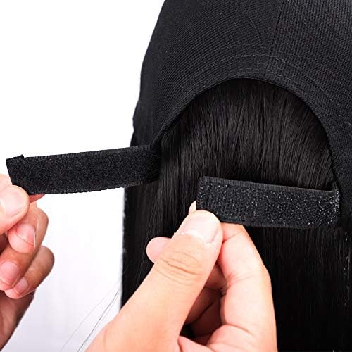 HGVVNM Uzun Sentetik Şapka Peruk 22 İnç beyzbol şapkası Düz saç ekleme ile Siyah Kap Uzun Sentetik Uzatma Saç Entegre Kap ile