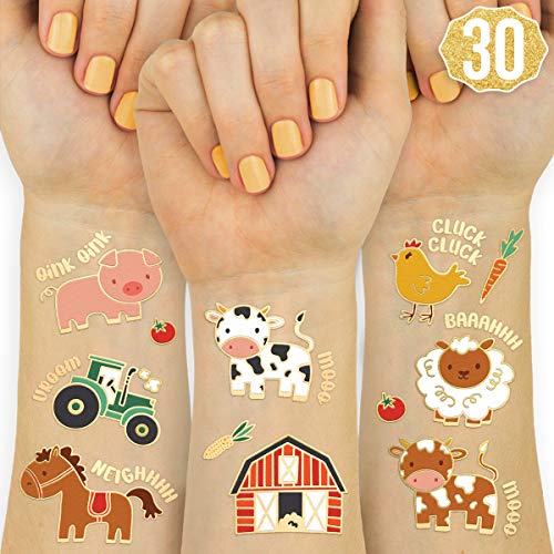 xo, Fetti Farm Parti Malzemeleri Geçici Dövmeler-30 Glitter Stilleri / Ahır Hayvanları, Hayvanat Bahçesi, İnek, At, Traktör Römorku,