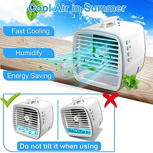 Taşınabilir klima fanı Kişisel hava soğutucu Mini AC evaporatif soğutucu masa fanı ile gizli Kolu, 3 rüzgar hızı, 7 renk ışık