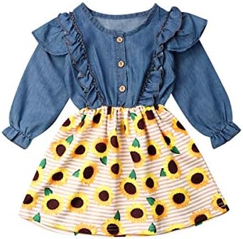 Toddler Bebek Kız Çocuk Çiçek Elbise Fırfır Pamuk / Denim Splice Tutu Etek Prenses Bahar Yaz Kıyafet Tops
