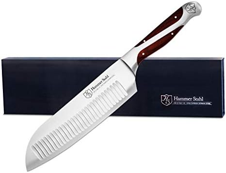 Çekiç Stahl 7.5 İnç Santoku Bıçak - Yüksek Karbon Alman Çelik - Derin Granton Kenar-Profesyonel Doğrama Mutfak Bıçağı Şefler