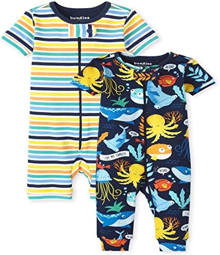 Çocuk Yeri Bebek Ve Yürümeye başlayan çocuk Erkek Deniz Yaşamı Çizgili Snug Fit Pamuk Tek Parça Pijama 2-Pack