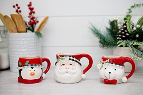 Transpac Santa ve Arkadaşları Kırmızı ve Beyaz 12 Ons Seramik Noel Kupaları 3 Set