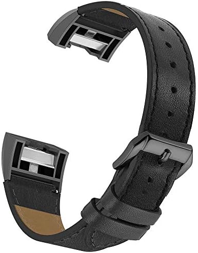 Simpeak Deri Band Fitbit Şarj 2 ile Uyumlu, Fitbit Şarj 2 için Hakiki Deri Bileklik Askısı Değiştirme, Siyah Bant + Siyah Adaptör
