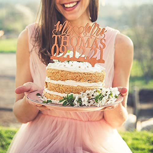 Düğün Pastası Topper Kişiselleştirilmiş w/ Mr&Mrs, Soyadı ve Tarih, 3 Katı Renkler, Gelin ve Damat Dans Sembolü, mutlu Yıldönümü